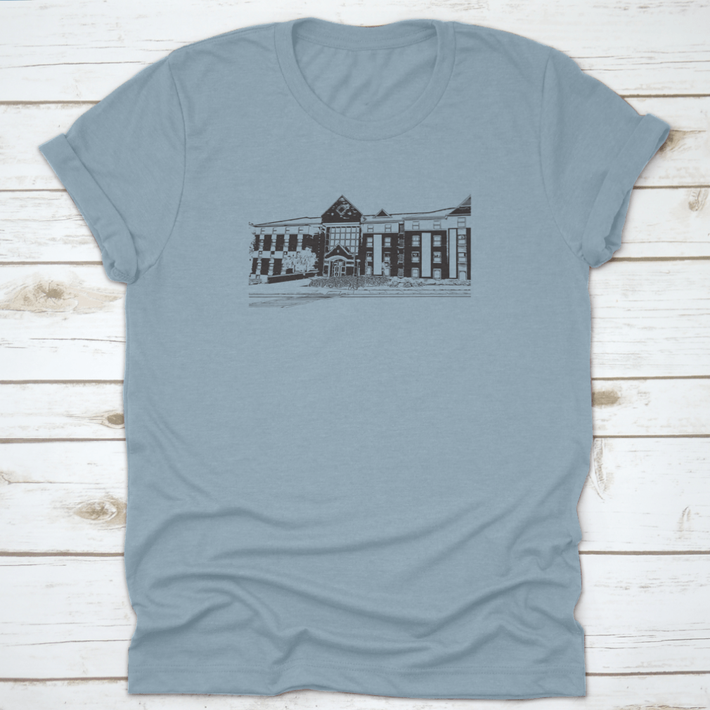 A stylish cotton shirt featuring a city view design of Gainesville landmarks, perfect for travel enthusiasts.