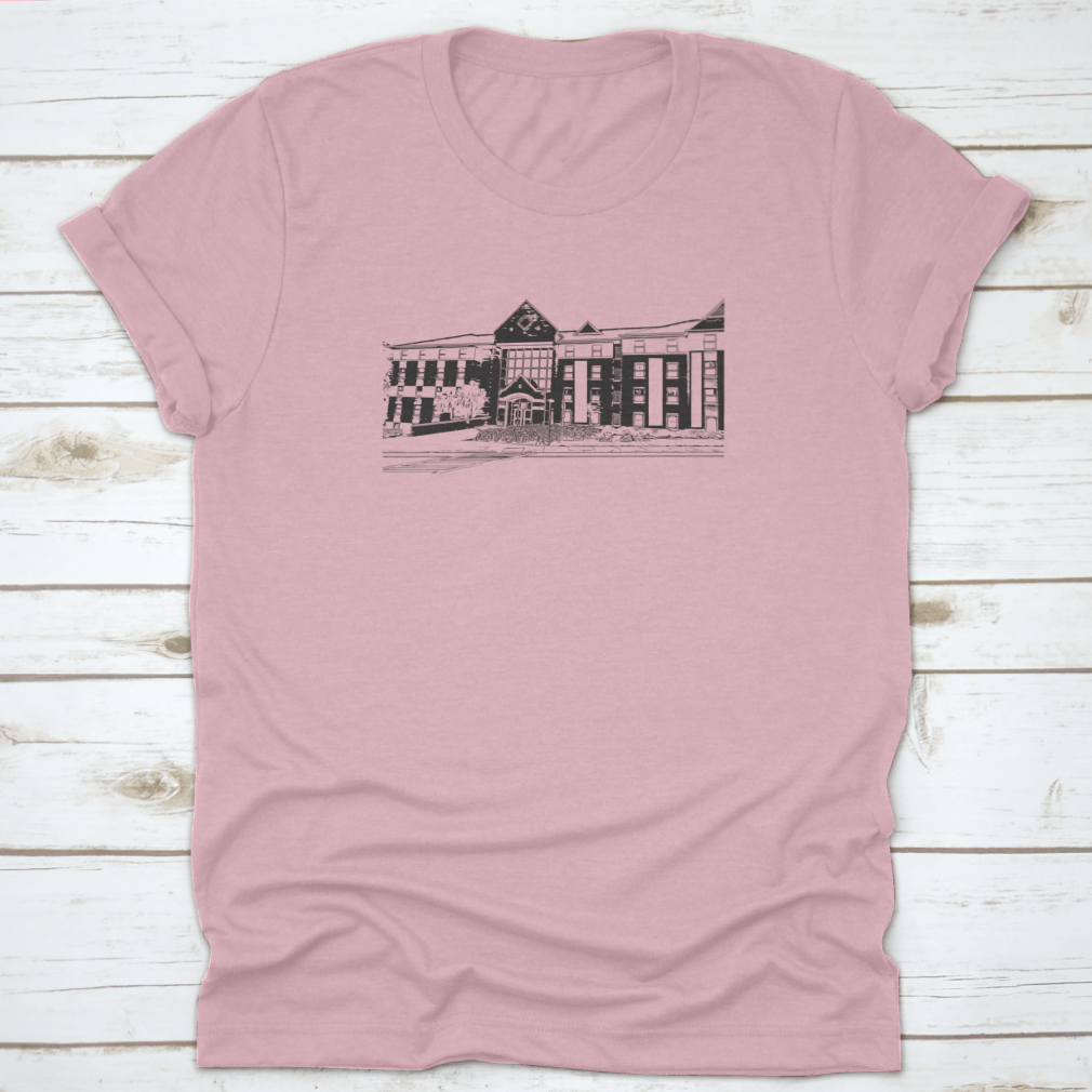 A stylish cotton shirt featuring a city view design of Gainesville landmarks, perfect for travel enthusiasts.