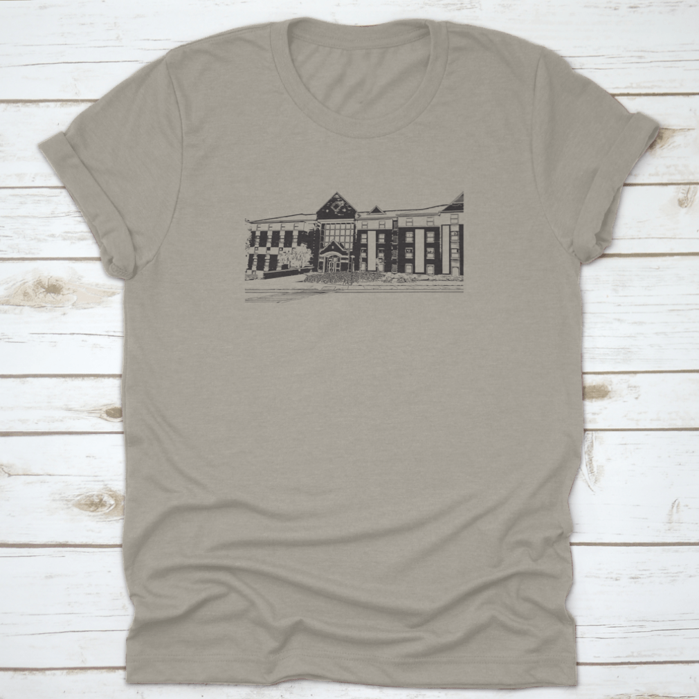 A stylish cotton shirt featuring a city view design of Gainesville landmarks, perfect for travel enthusiasts.