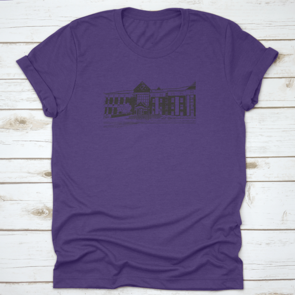 A stylish cotton shirt featuring a city view design of Gainesville landmarks, perfect for travel enthusiasts.