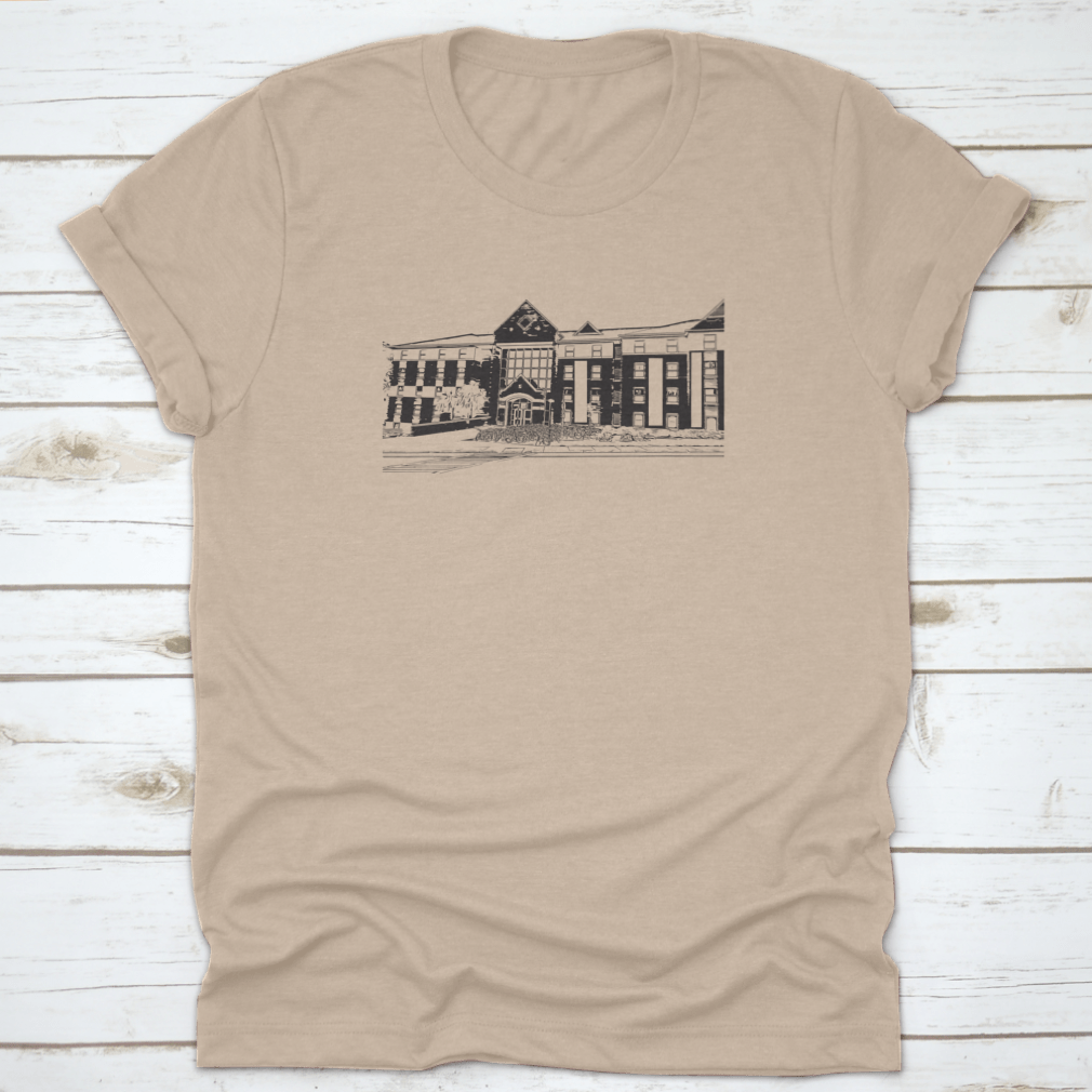 A stylish cotton shirt featuring a city view design of Gainesville landmarks, perfect for travel enthusiasts.