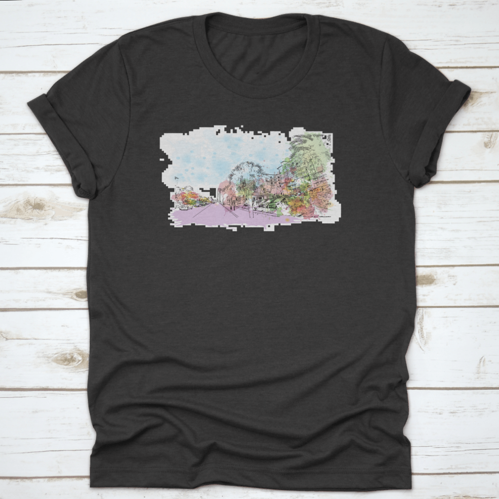 A stylish cotton t-shirt featuring the Building View with Landmark of Clearwater, showcasing its classic fit and comfortable fabric.