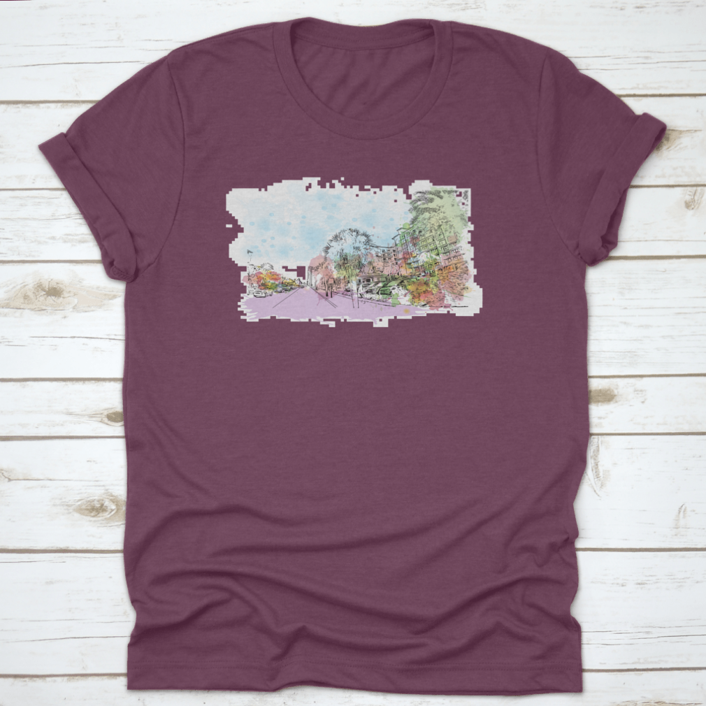 A stylish cotton t-shirt featuring the Building View with Landmark of Clearwater, showcasing its classic fit and comfortable fabric.