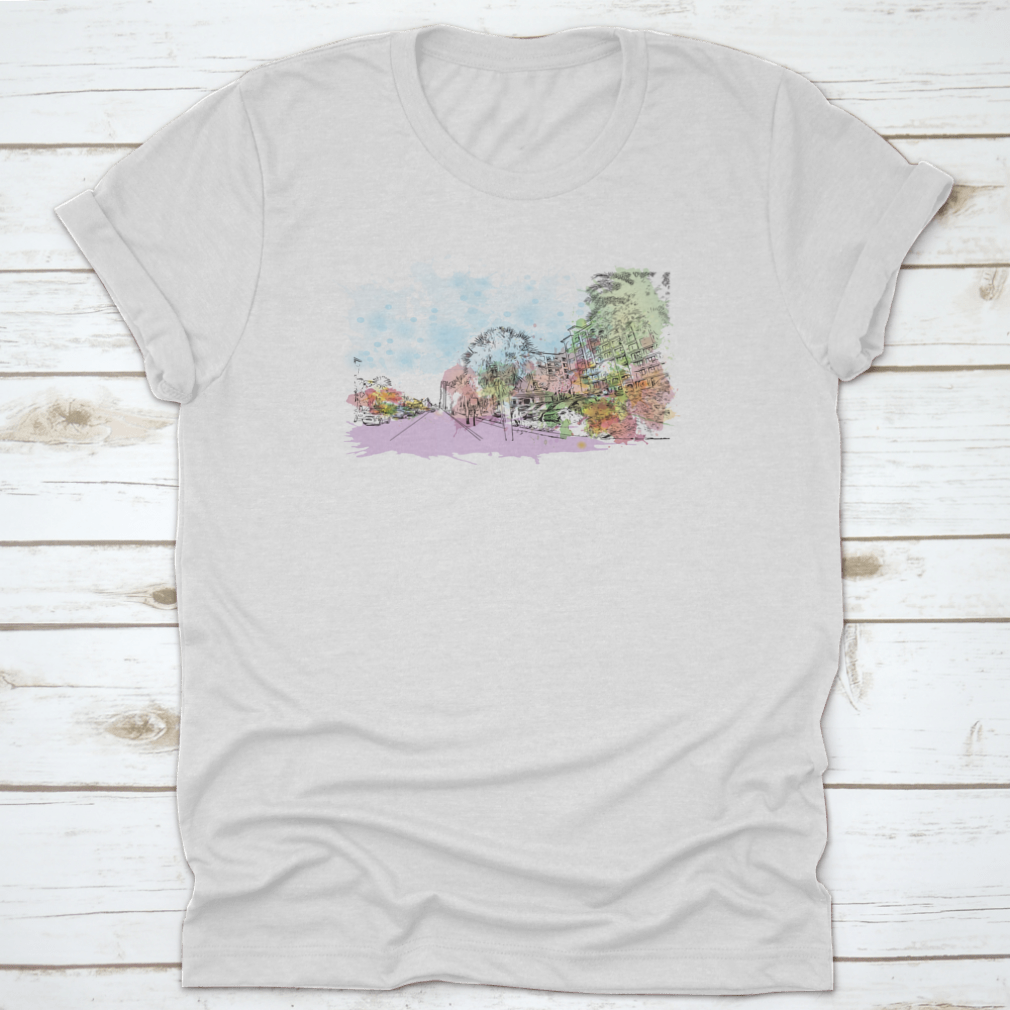 A stylish cotton t-shirt featuring the Building View with Landmark of Clearwater, showcasing its classic fit and comfortable fabric.