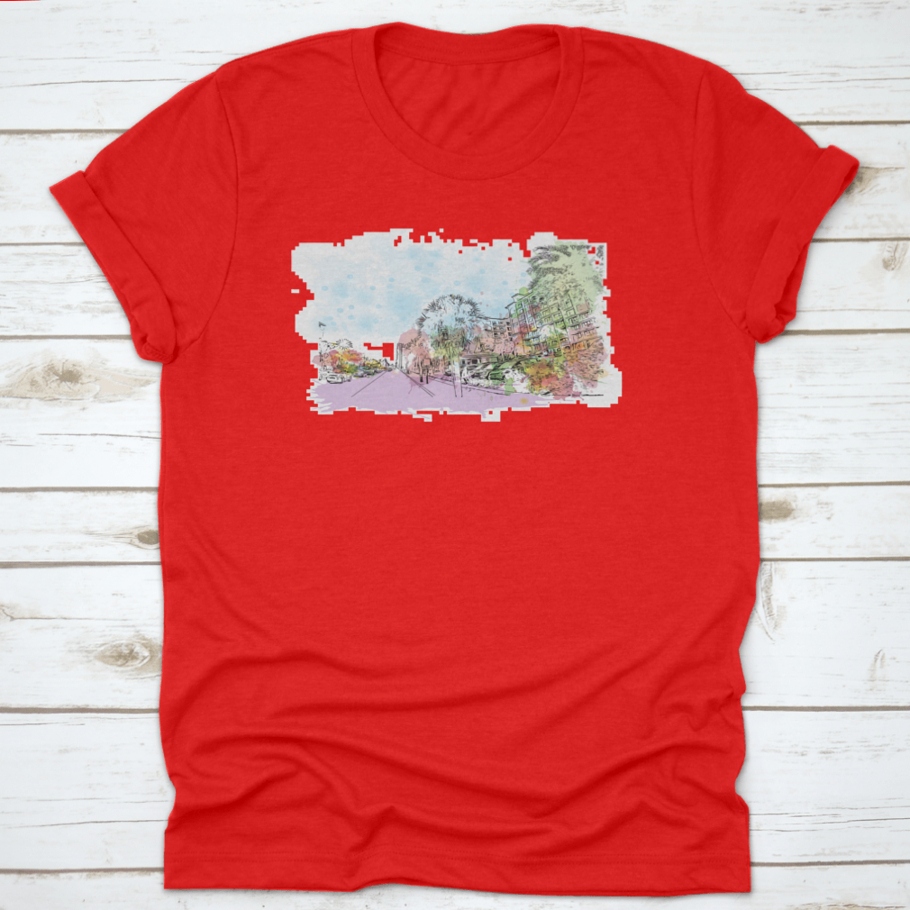 A stylish cotton t-shirt featuring the Building View with Landmark of Clearwater, showcasing its classic fit and comfortable fabric.