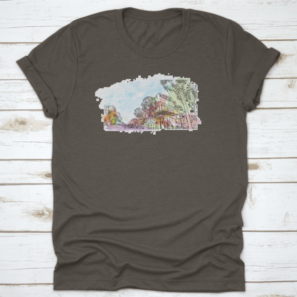 A stylish t-shirt featuring the Building View With Landmark Of Clearwater design, made from 100% cotton, showcasing its classic fit and quality fabric.