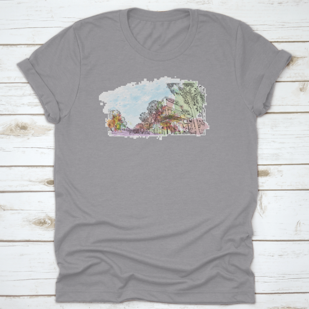 A stylish t-shirt featuring the Building View With Landmark Of Clearwater design, made from 100% cotton, showcasing its classic fit and quality fabric.