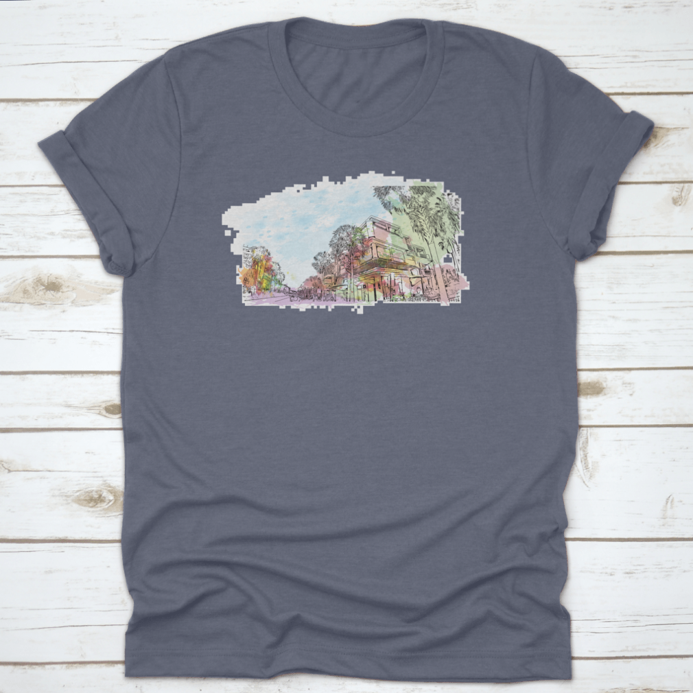 A stylish t-shirt featuring the Building View With Landmark Of Clearwater design, made from 100% cotton, showcasing its classic fit and quality fabric.