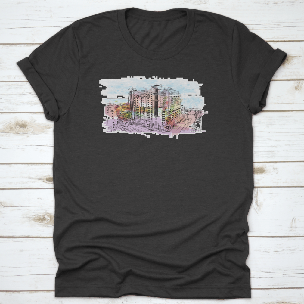 A stylish cotton t-shirt featuring the Building View with Landmark of Clearwater, showcasing its comfortable fit and quality fabric.