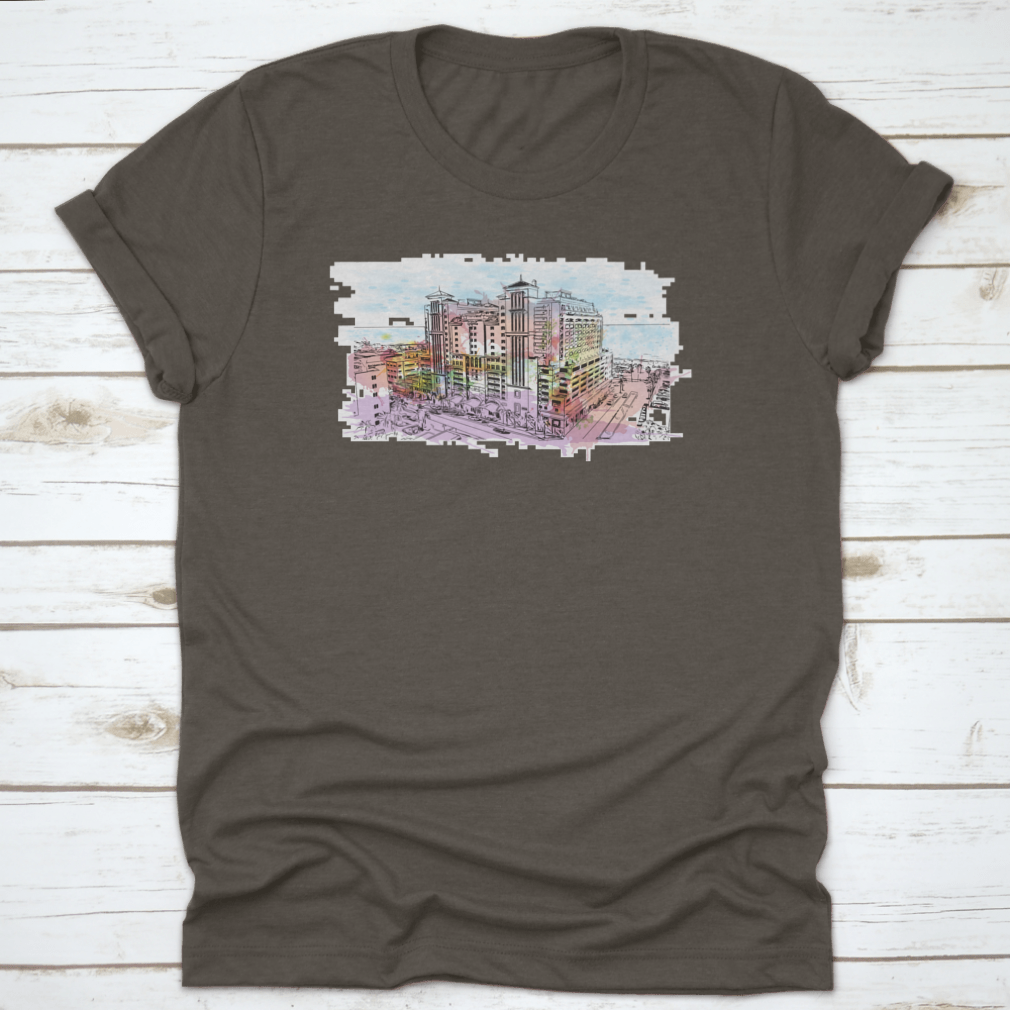 A stylish cotton t-shirt featuring the Building View with Landmark of Clearwater, showcasing its comfortable fit and quality fabric.