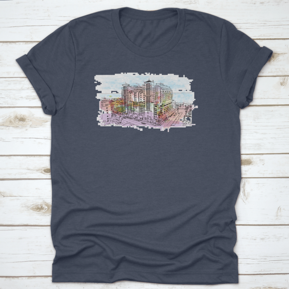 A stylish cotton t-shirt featuring the Building View with Landmark of Clearwater, showcasing its comfortable fit and quality fabric.