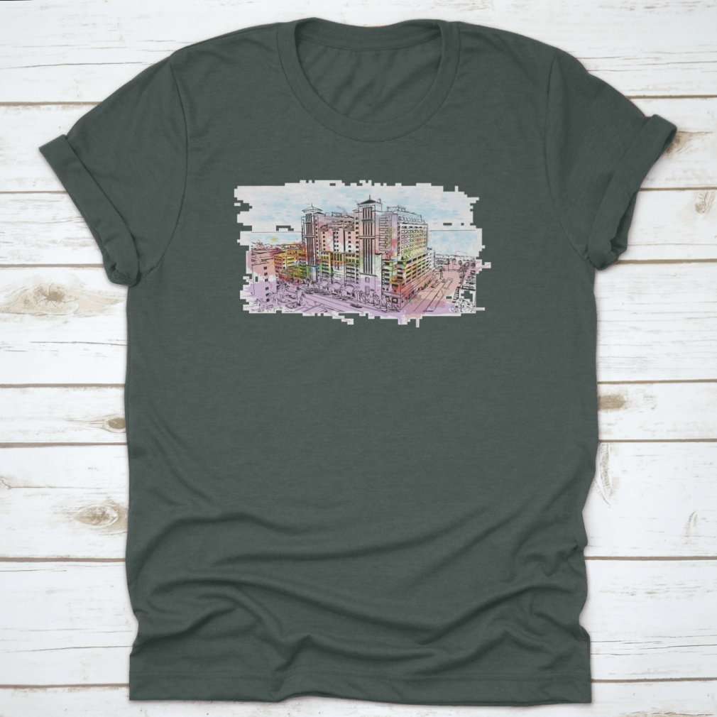 A stylish cotton t-shirt featuring the Building View with Landmark of Clearwater, showcasing its comfortable fit and quality fabric.