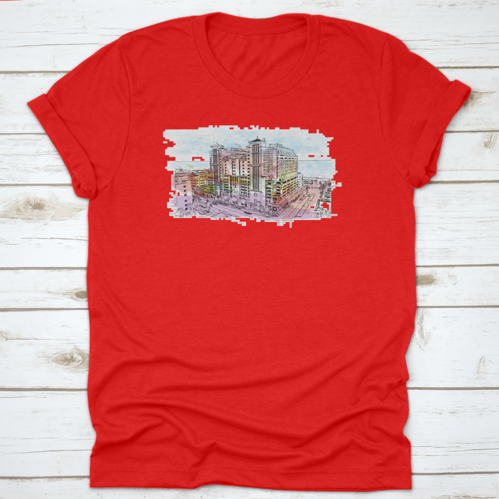 A stylish cotton t-shirt featuring the Building View with Landmark of Clearwater, showcasing its comfortable fit and quality fabric.