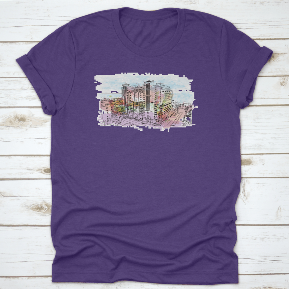 A stylish cotton t-shirt featuring the Building View with Landmark of Clearwater, showcasing its comfortable fit and quality fabric.
