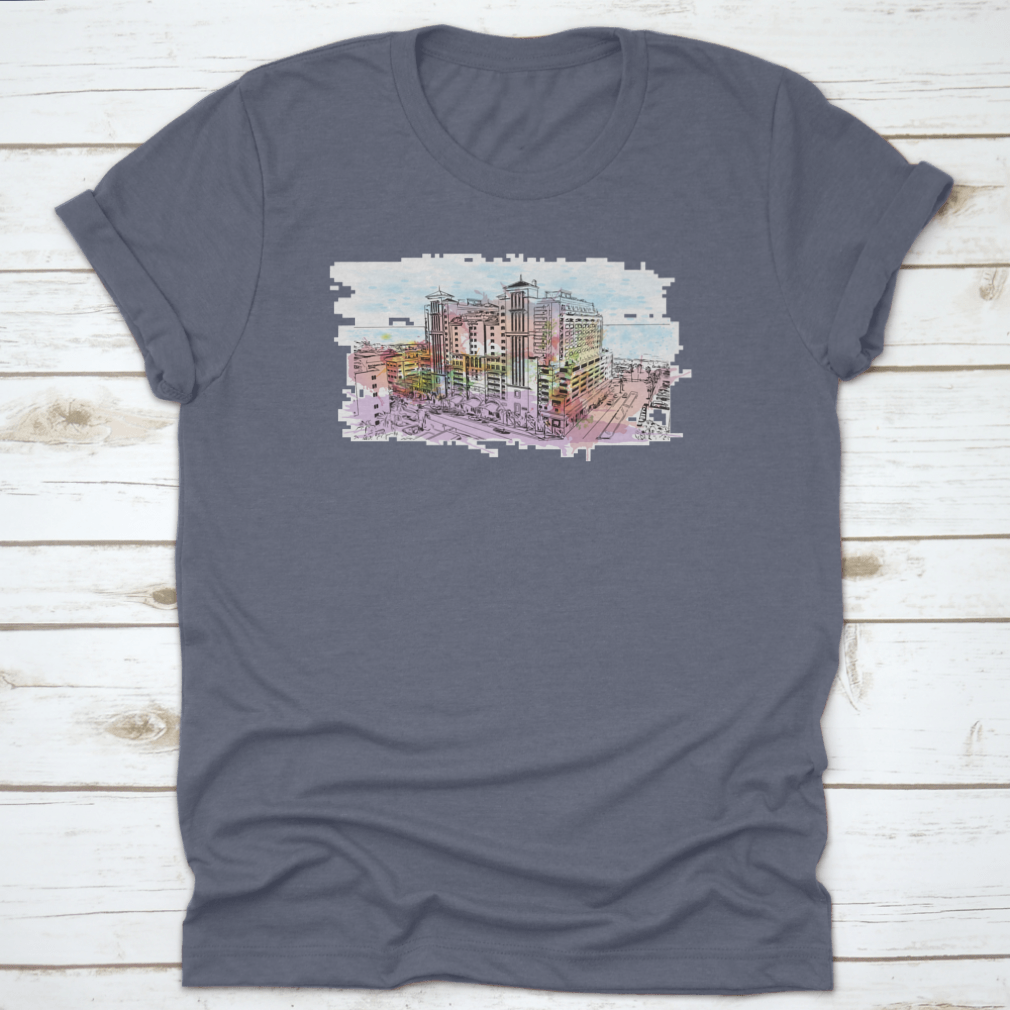 A stylish cotton t-shirt featuring the Building View with Landmark of Clearwater, showcasing its comfortable fit and quality fabric.