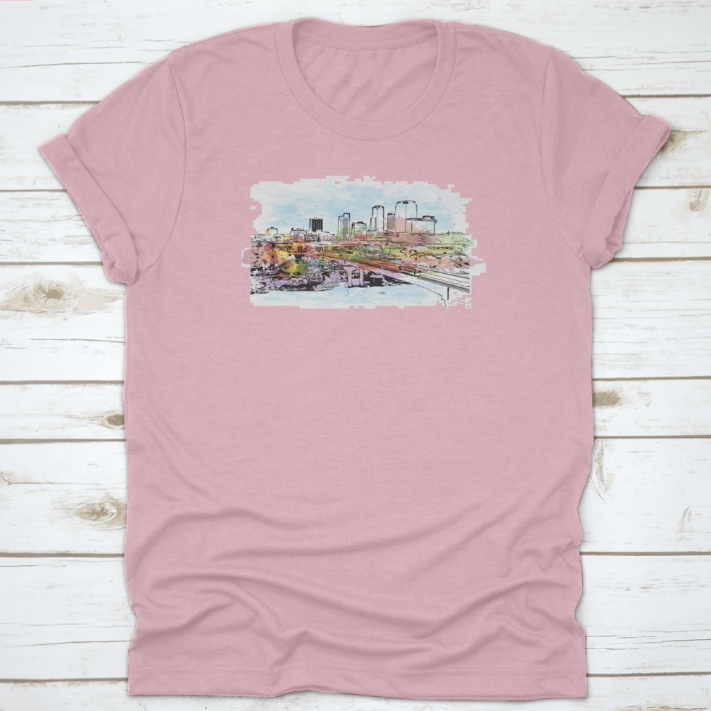 A stylish t-shirt featuring the Building View with Landmark of Little Rock, showcasing Arkansas pride with a comfortable fit.