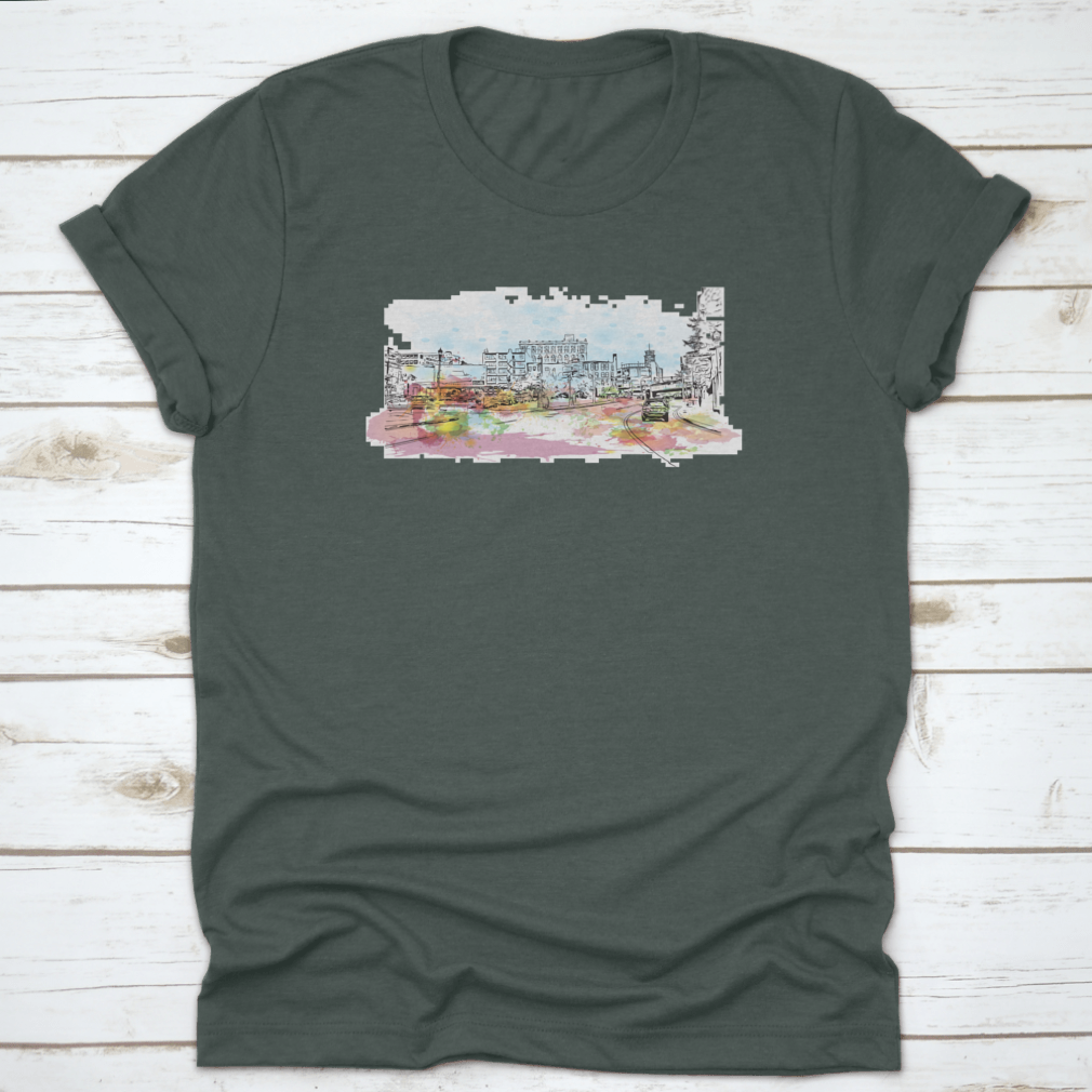 A comfortable cotton t-shirt featuring a detailed view of Pittsburgh's skyline, showcasing iconic landmarks.