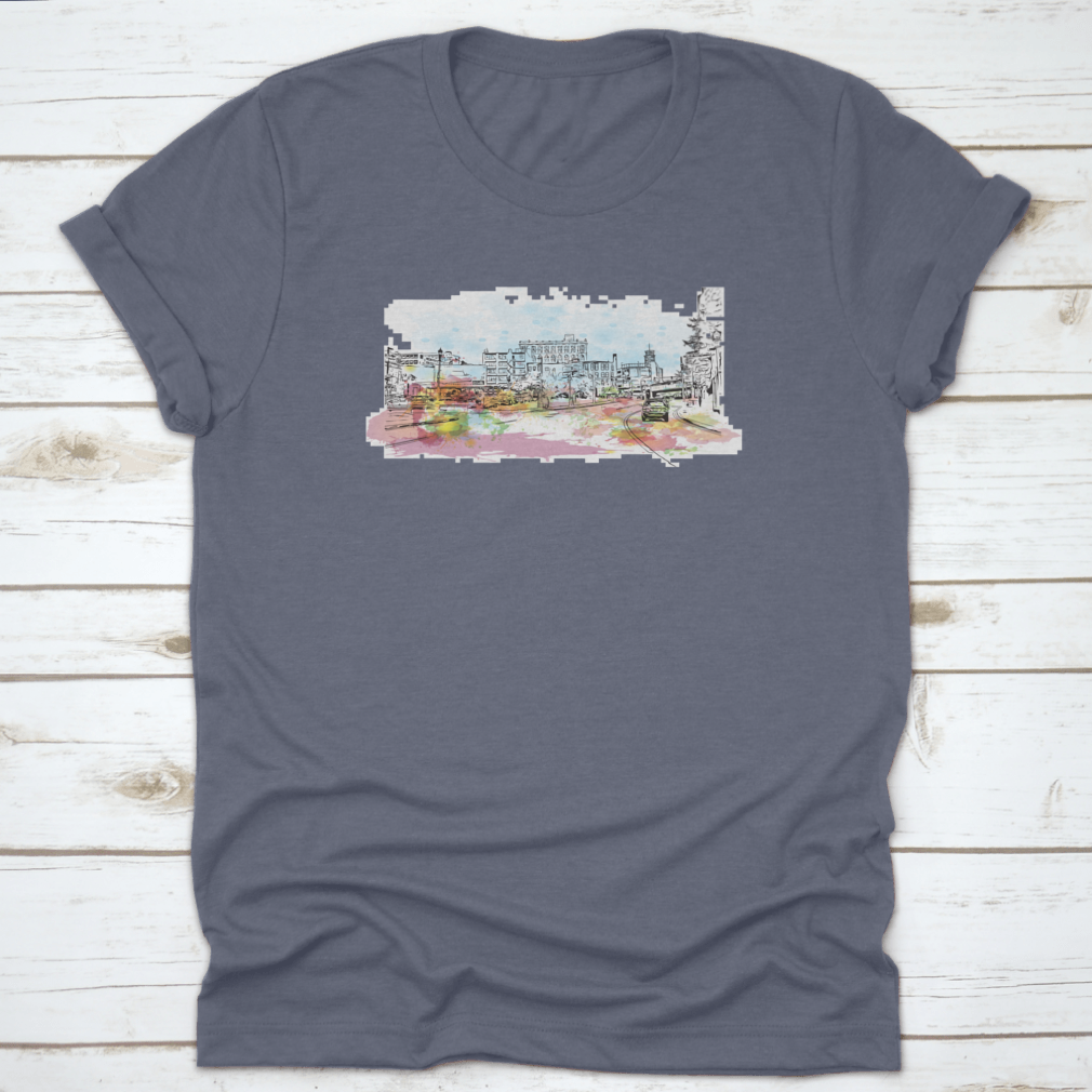 A comfortable cotton t-shirt featuring a detailed view of Pittsburgh's skyline, showcasing iconic landmarks.