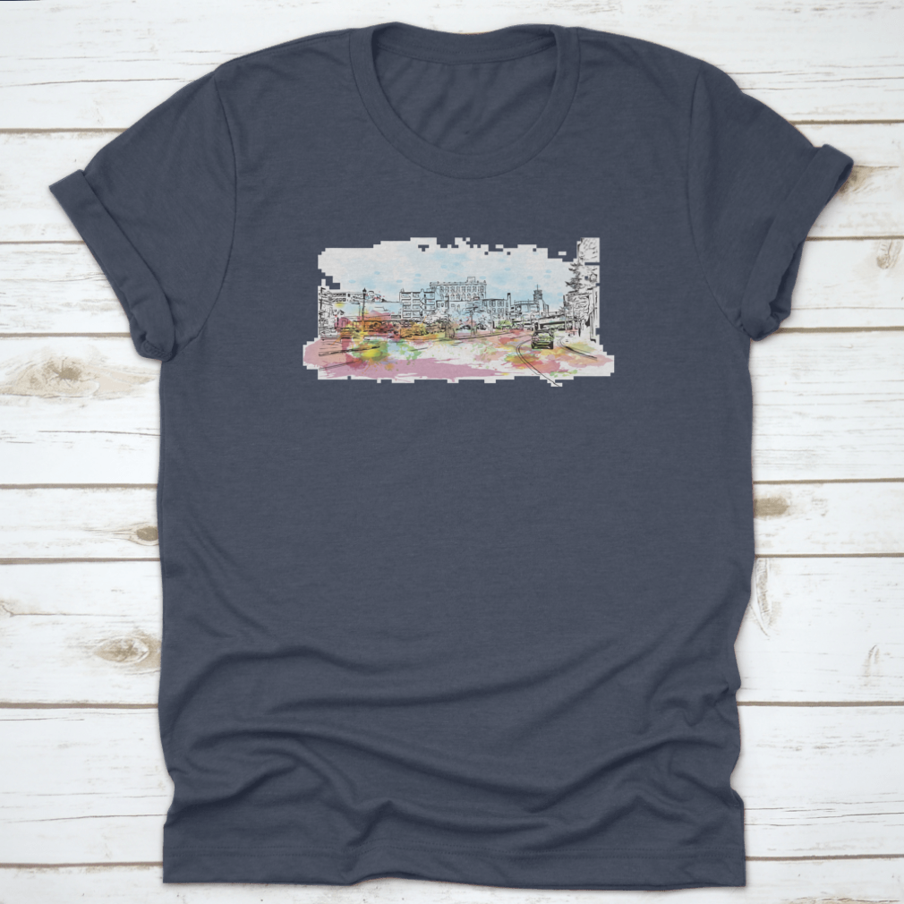 A comfortable cotton t-shirt featuring a detailed view of Pittsburgh's skyline, showcasing iconic landmarks.