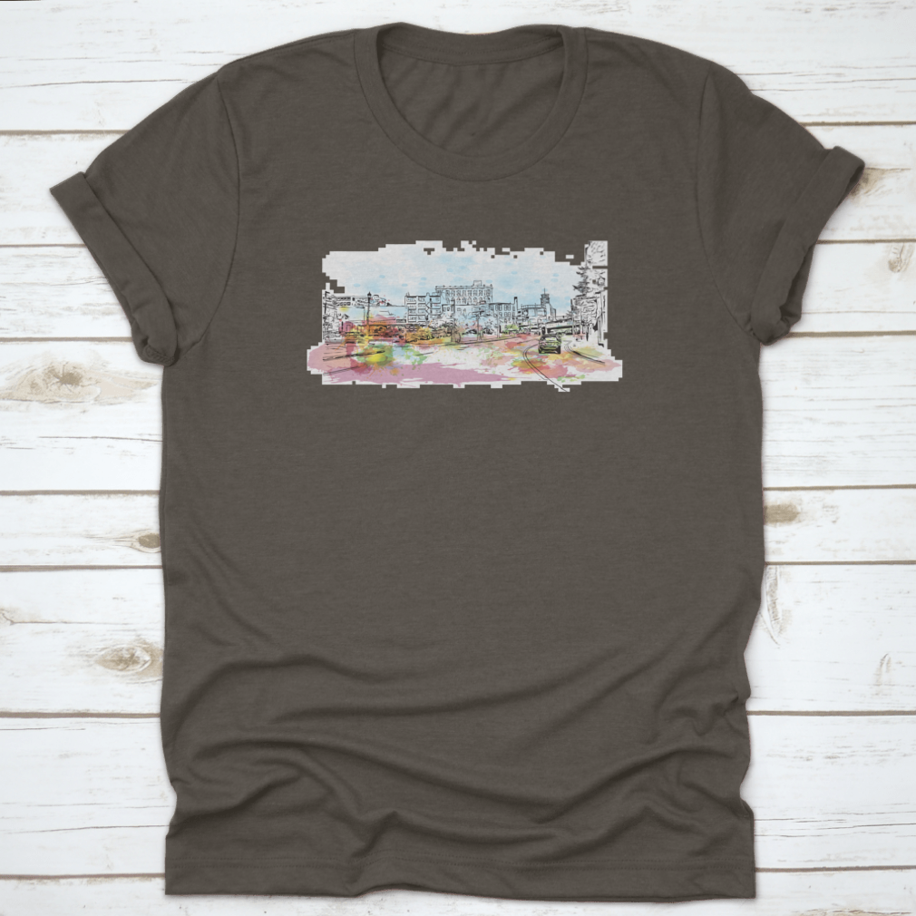 A comfortable cotton t-shirt featuring a detailed view of Pittsburgh's skyline, showcasing iconic landmarks.