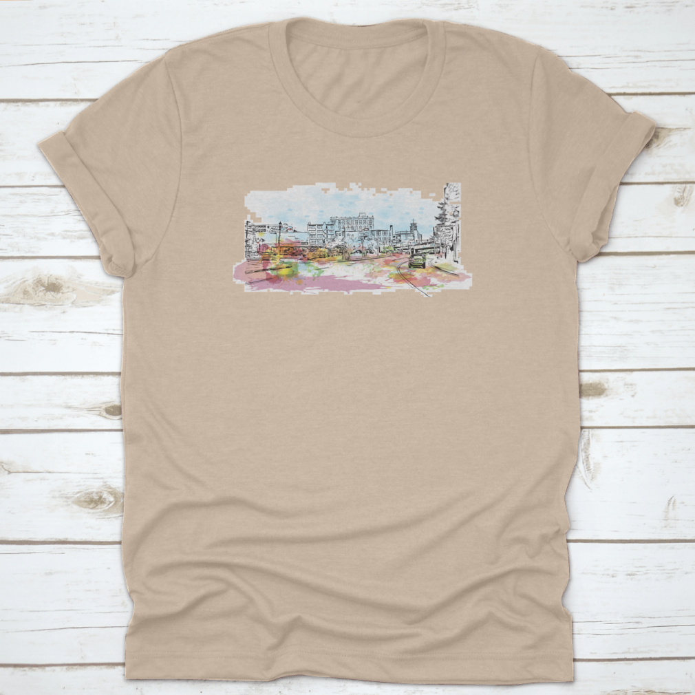 A comfortable cotton t-shirt featuring a detailed view of Pittsburgh's skyline, showcasing iconic landmarks.