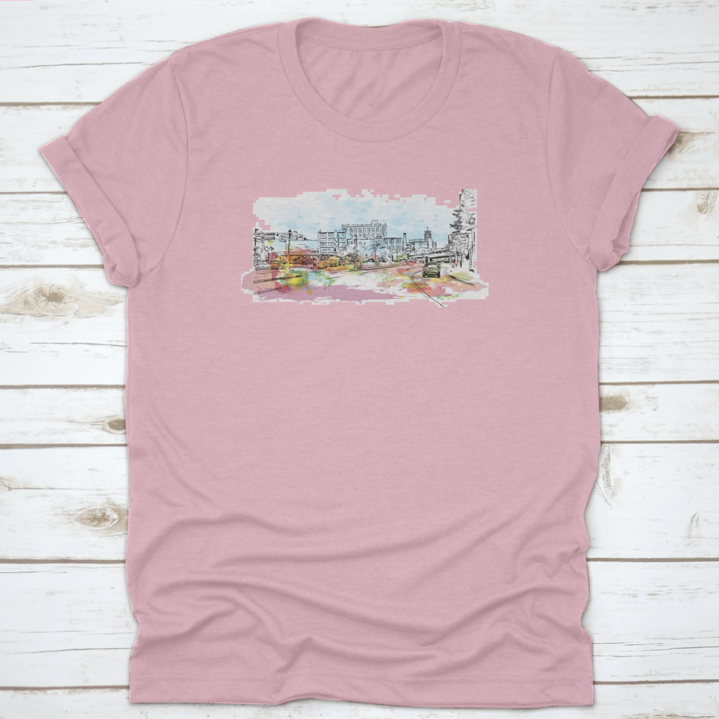 A comfortable cotton t-shirt featuring a detailed view of Pittsburgh's skyline, showcasing iconic landmarks.