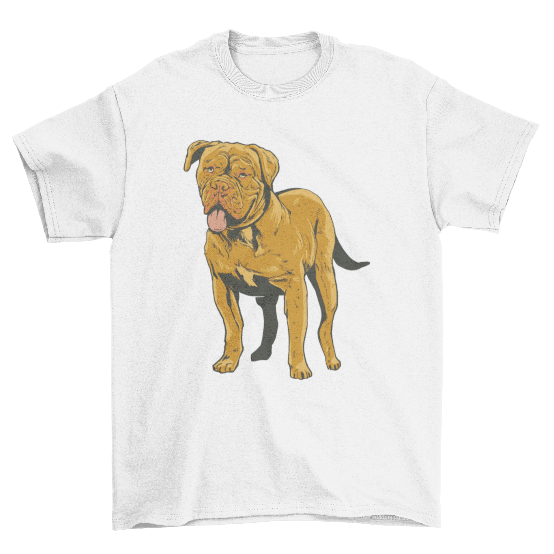 A realistic bulldog design printed on a stylish t-shirt, showcasing the breed's unique features.