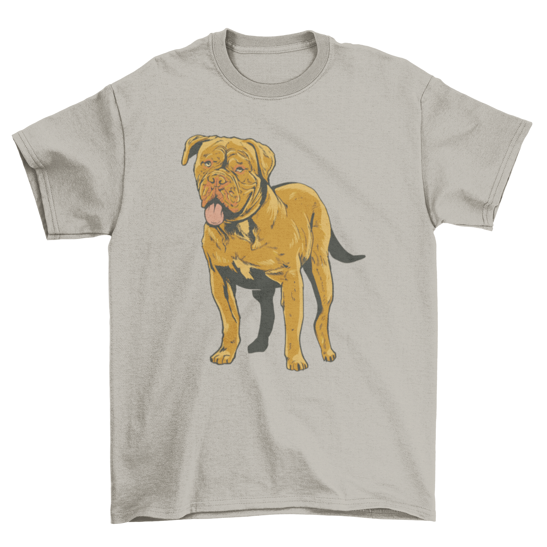 A realistic bulldog design printed on a stylish t-shirt, showcasing the breed's unique features.