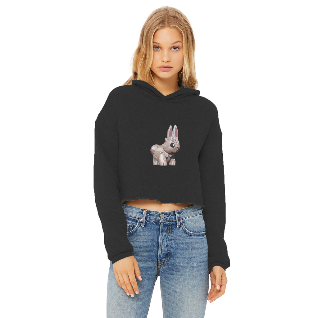 Bunny Ladies Cropped Raw Edge Hoodie in various colors, showcasing its stylish cropped design and raw edge hem.