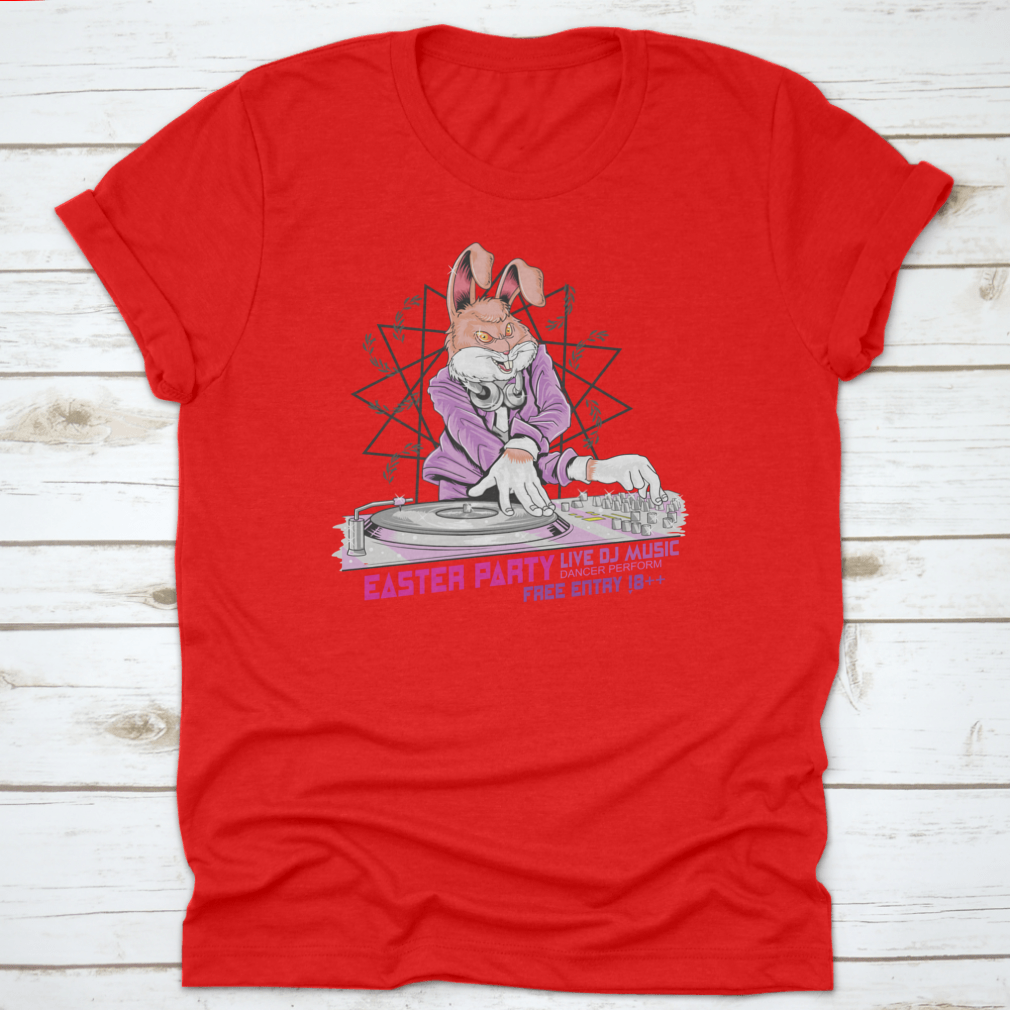 A playful t-shirt design featuring a bunny DJ with headphones, perfect for Easter celebrations.