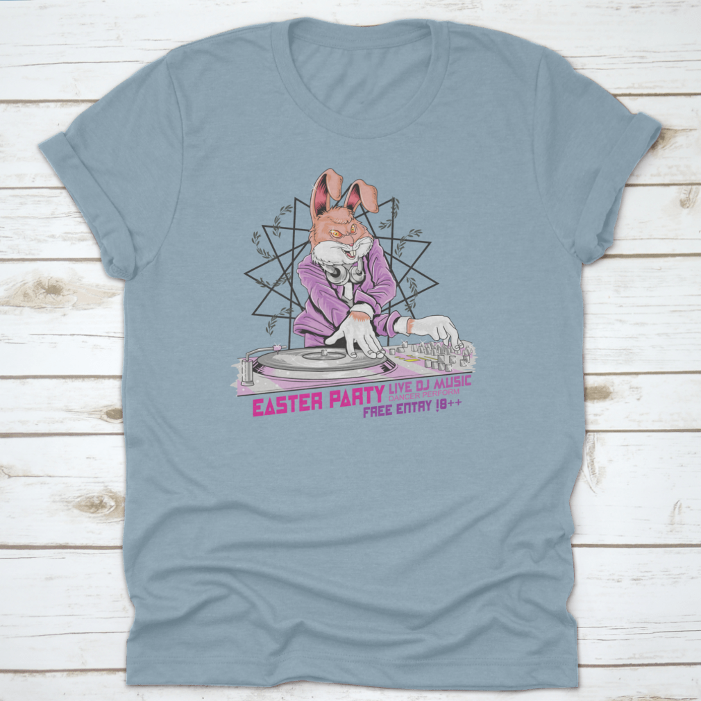 A playful t-shirt design featuring a bunny DJ with headphones, perfect for Easter celebrations.