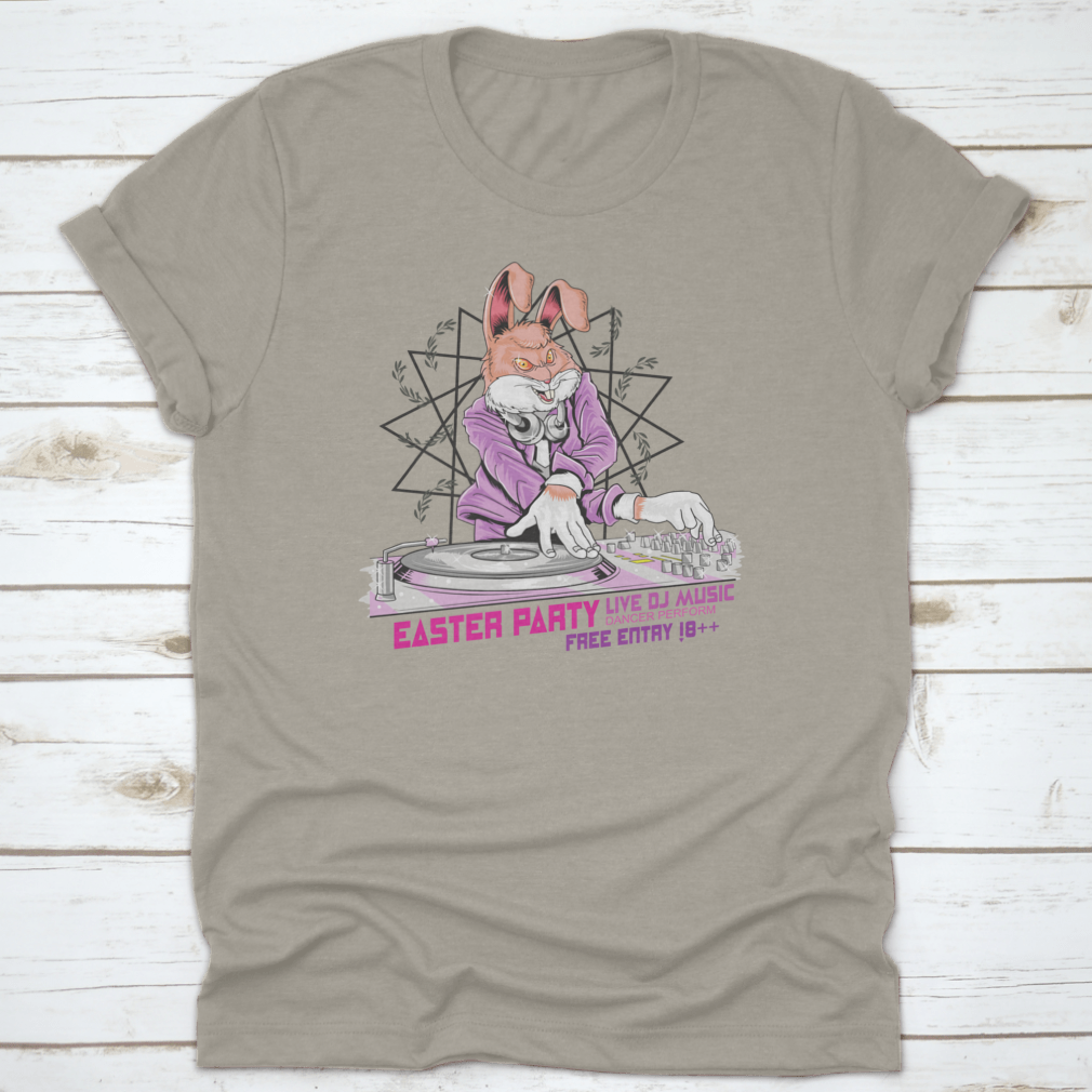 A playful t-shirt design featuring a bunny DJ with headphones, perfect for Easter celebrations.