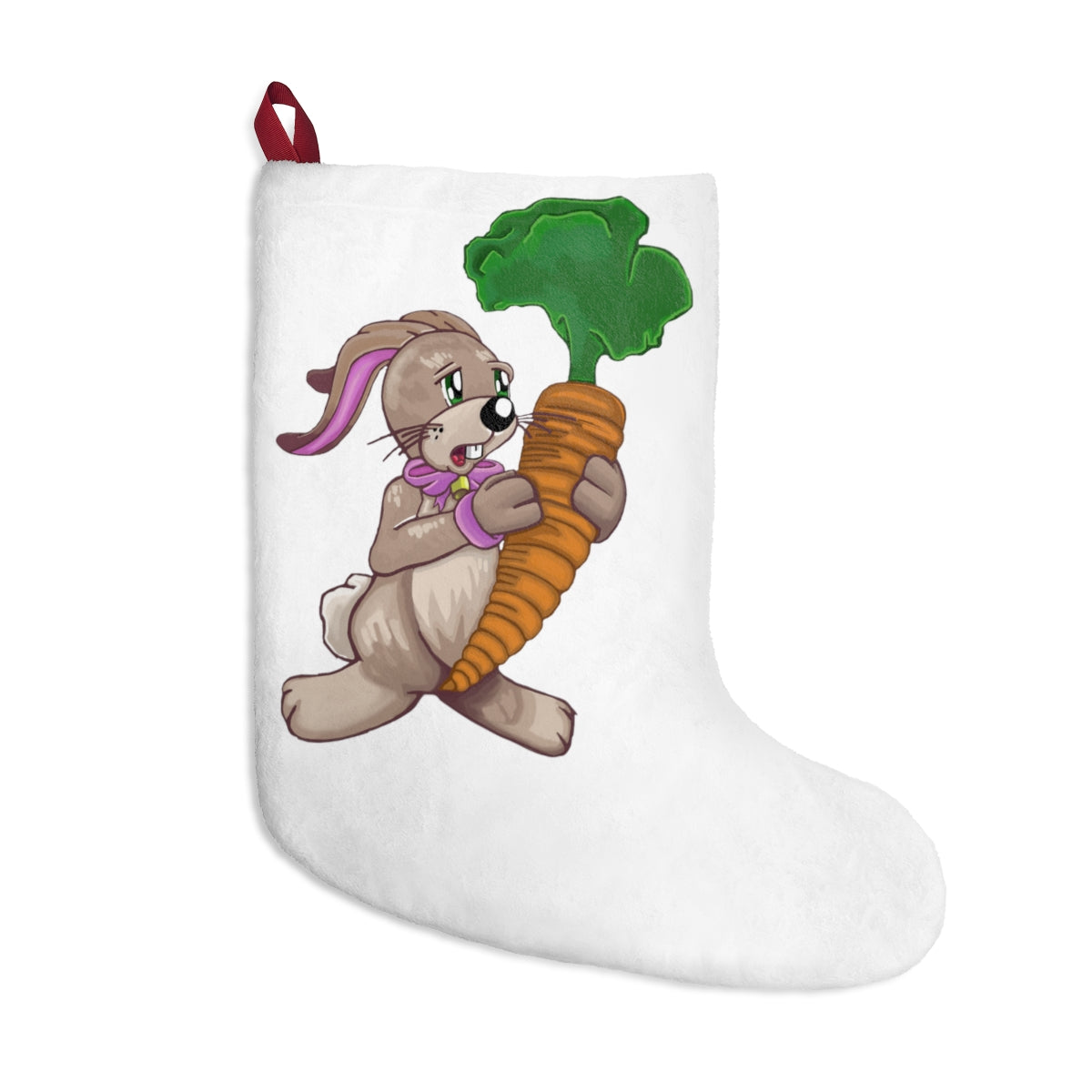 A cozy Bunny with Carrot Christmas Stocking, featuring a cute bunny design and vibrant carrot accents, perfect for holiday decor.