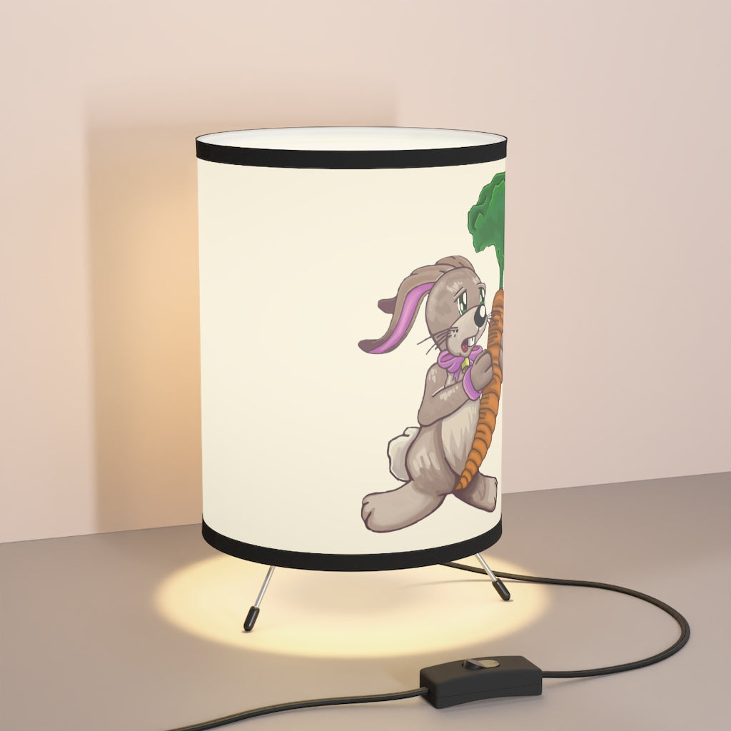 Bunny with Carrot Tripod Lamp featuring a galvanized steel base and high-resolution printed shade, perfect for children's rooms.