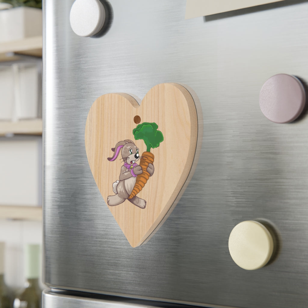 Wooden Christmas ornaments featuring a bunny and carrot design, showcasing rustic charm with a red ribbon for hanging.