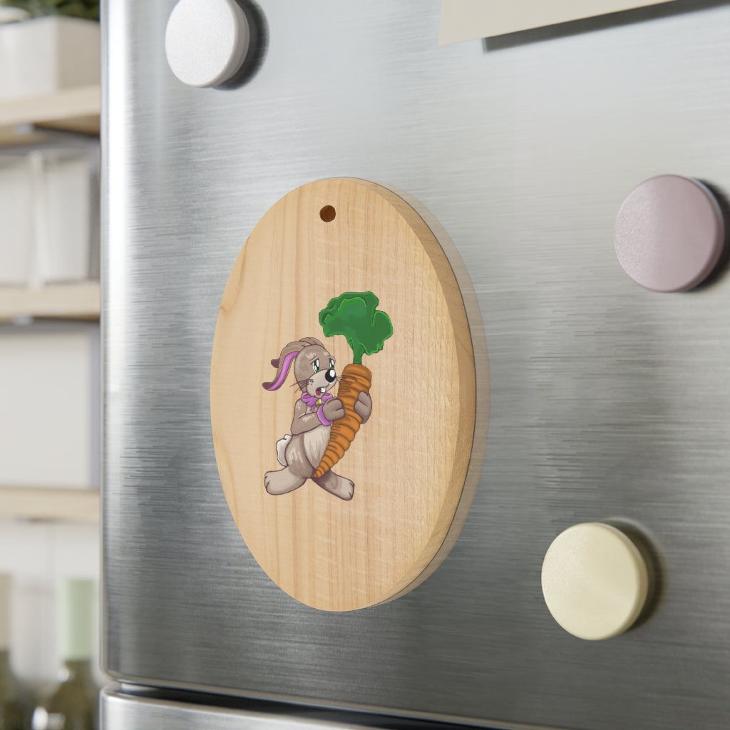 Wooden Christmas ornaments featuring a bunny and carrot design, showcasing rustic charm with a red ribbon for hanging.