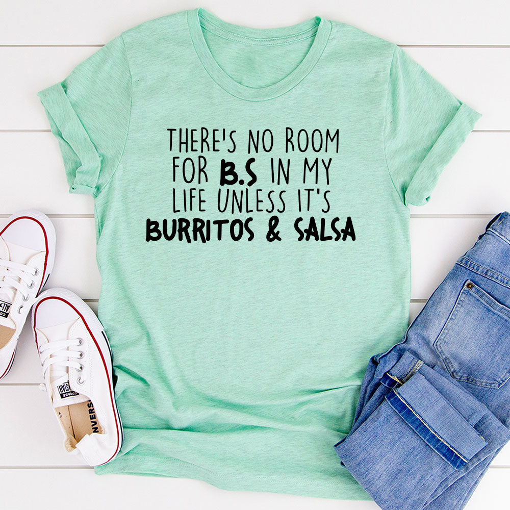 Burritos & Salsa T-Shirt featuring a fun graphic design on a soft cotton fabric, perfect for casual wear.