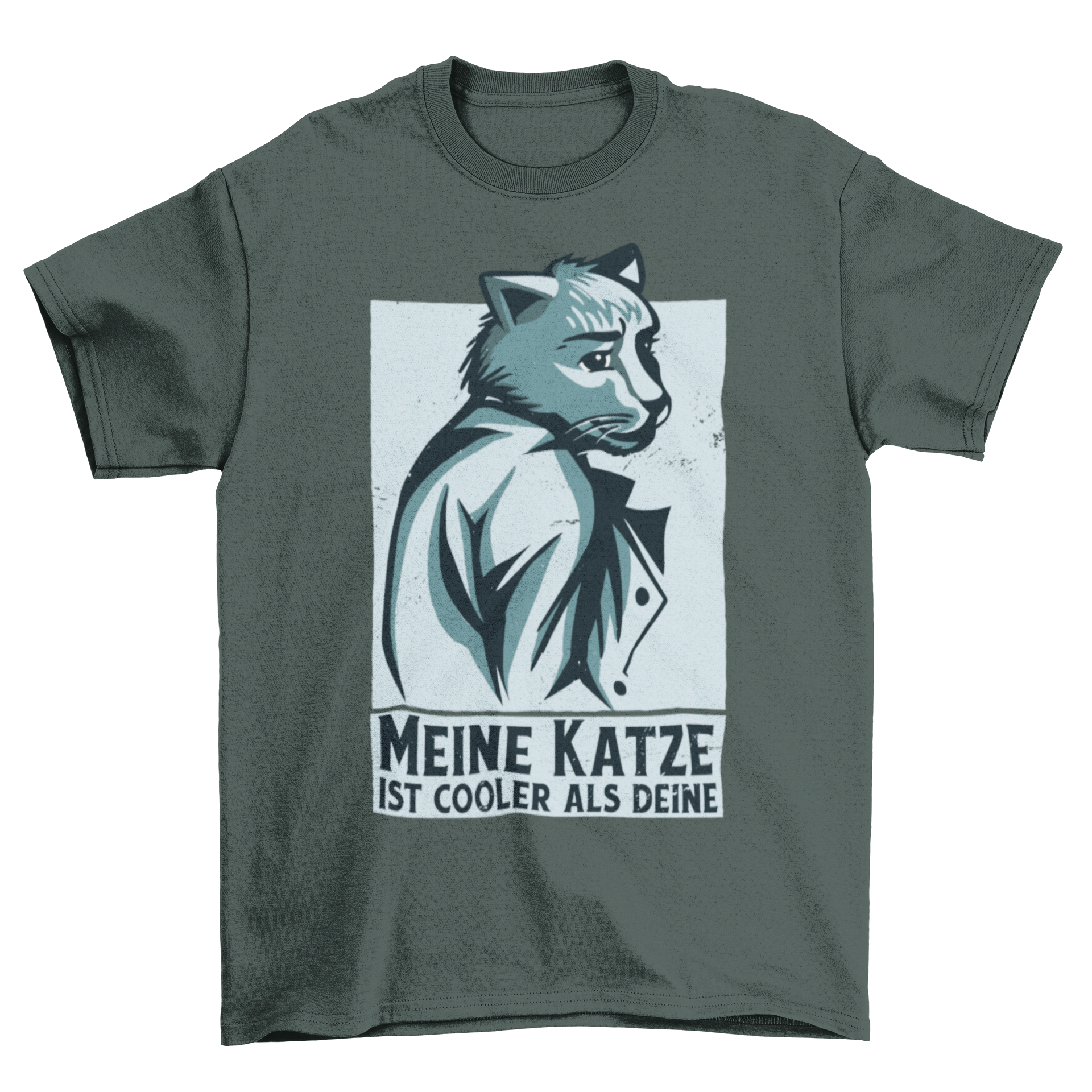 A stylish t-shirt featuring a business cat design with a humorous German quote, perfect for cat lovers.