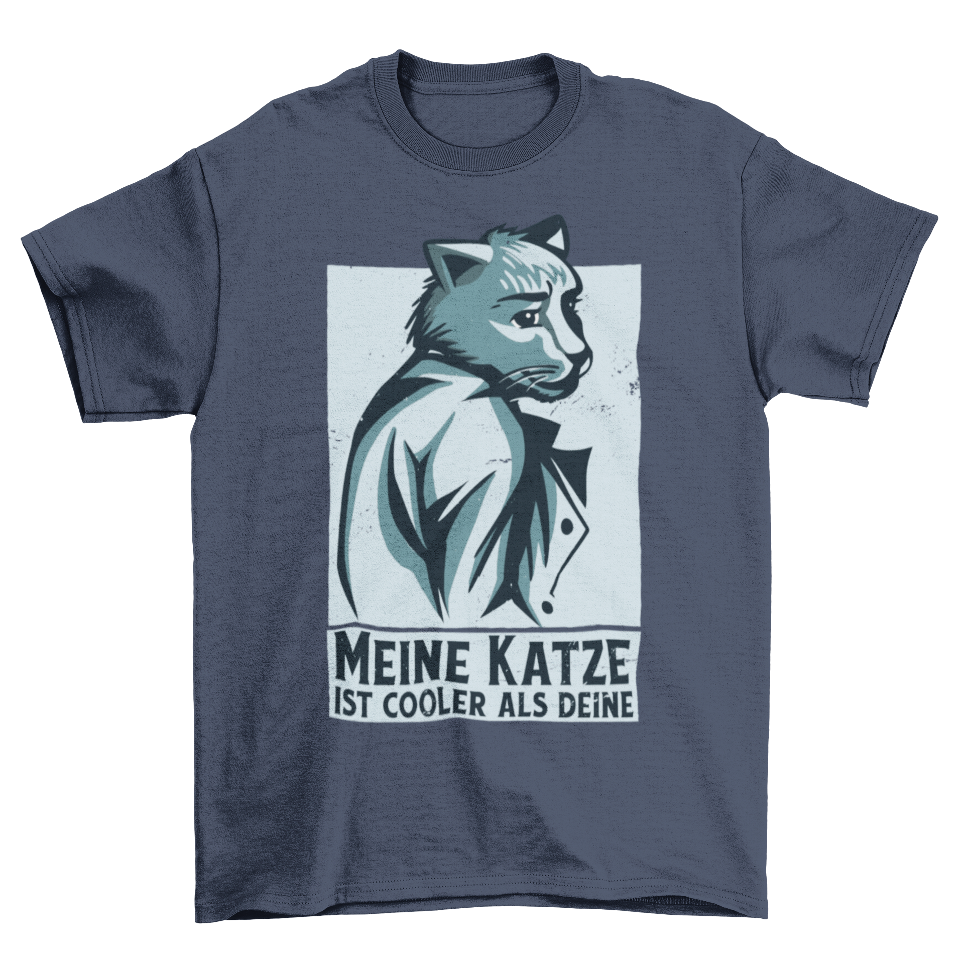 A stylish t-shirt featuring a business cat design with a humorous German quote, perfect for cat lovers.