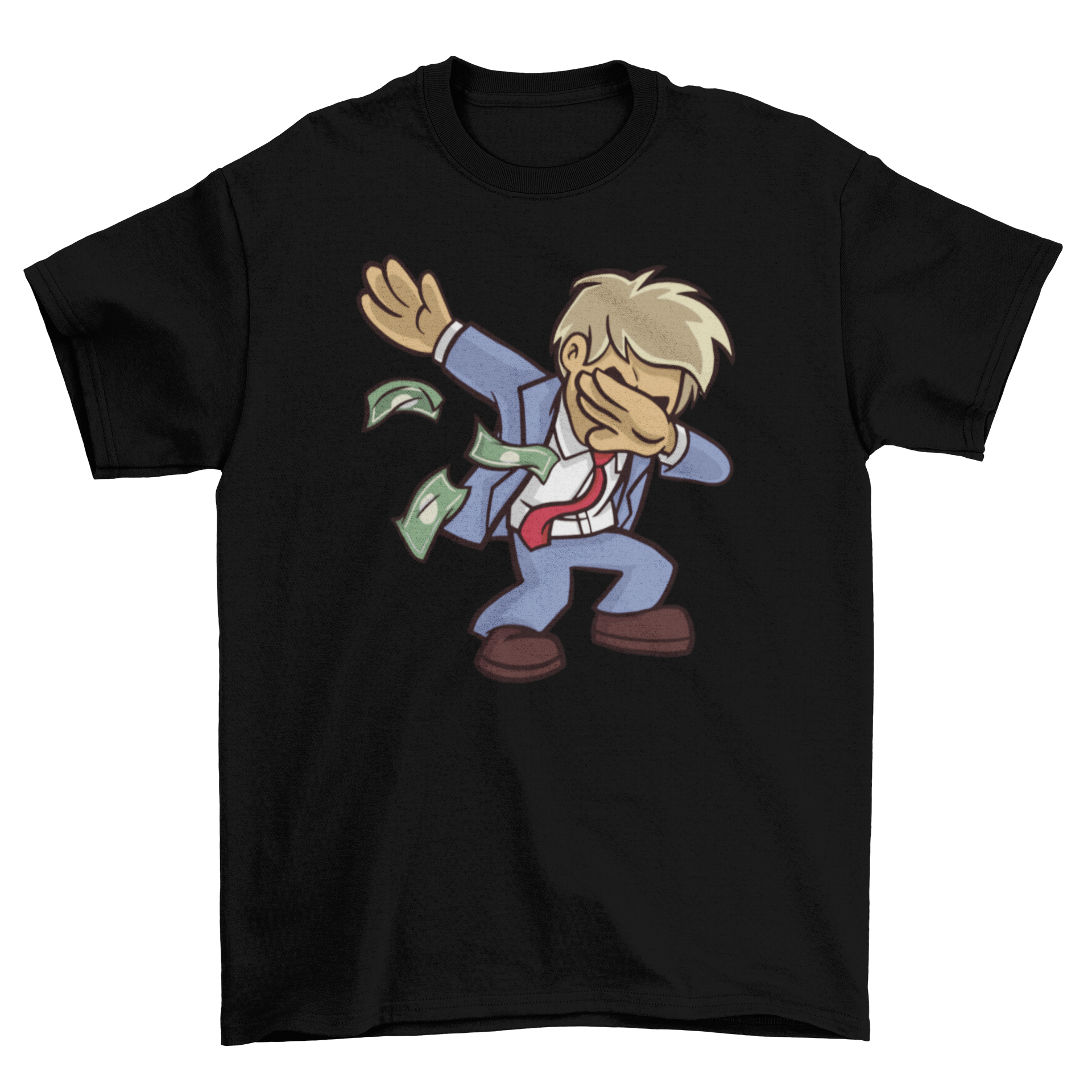 A humorous t-shirt featuring a businessman dabbing, showcasing a fun and stylish design.