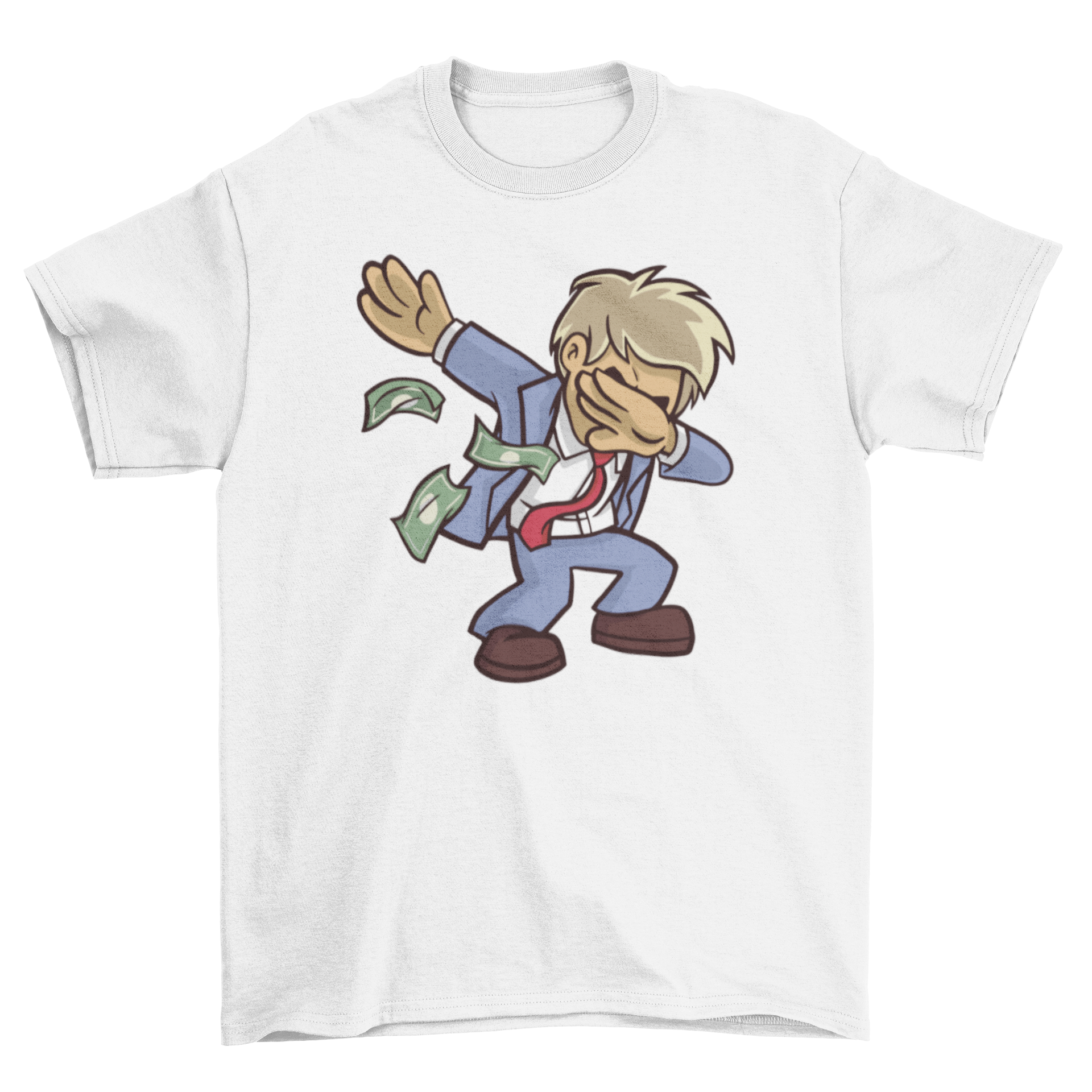 A humorous t-shirt featuring a businessman dabbing, showcasing a fun and stylish design.
