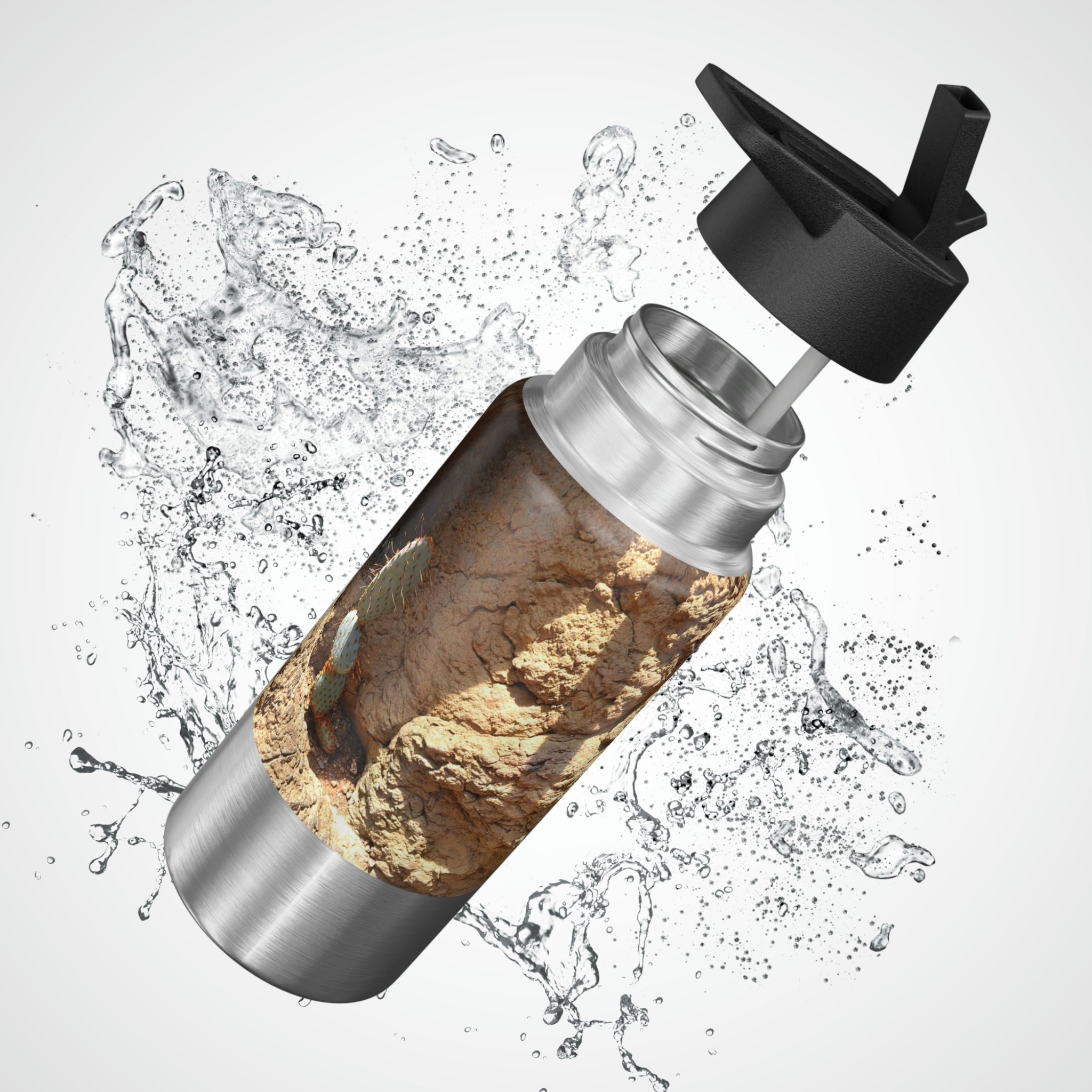 Cactus Gator Tumbler in stainless steel with a plastic straw, showcasing a customizable design.