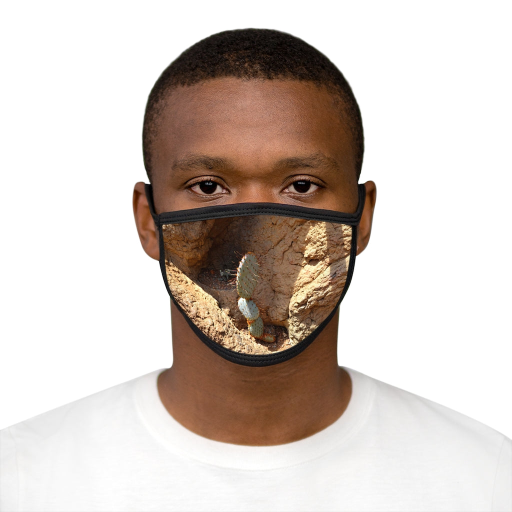Cactus Mixed-Fabric Face Mask featuring a vibrant cactus design with black edges and earloops.