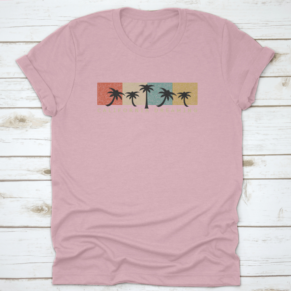 California Dreaming T-shirt featuring colorful grunge palm trees design, perfect for summer wear.