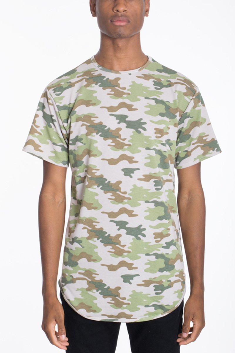 Camo Scallop Tee featuring a stylish camouflage pattern with scallop rounded edges, perfect for casual wear.