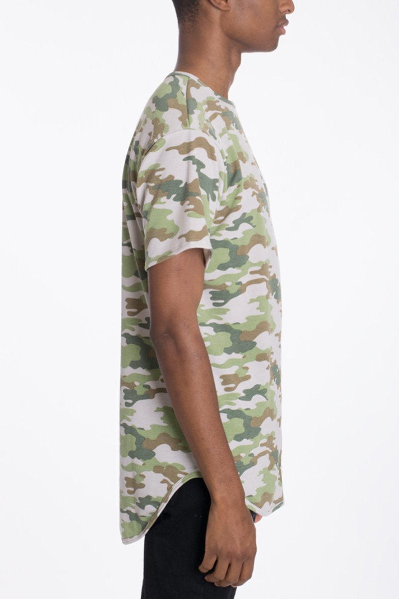 Camo Scallop Tee featuring a stylish camouflage pattern with scallop rounded edges, perfect for casual wear.