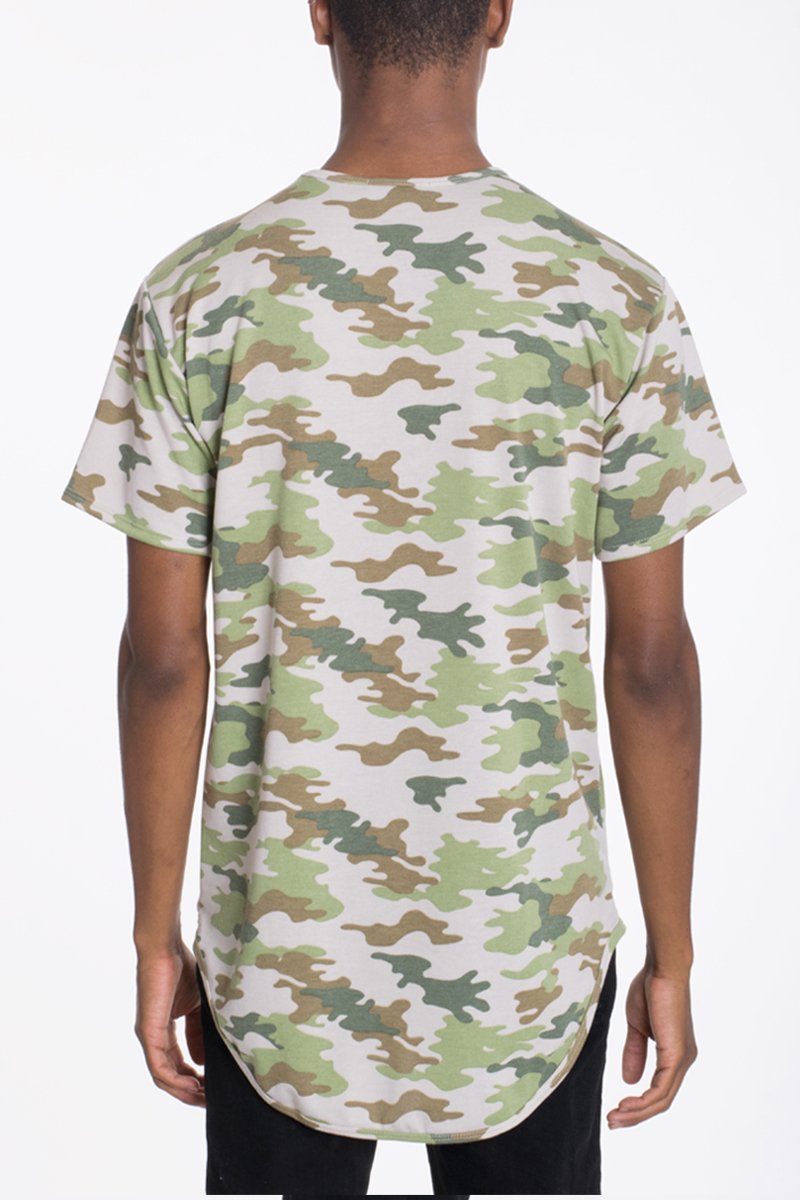 Camo Scallop Tee featuring a stylish camouflage pattern with scallop rounded edges, perfect for casual wear.