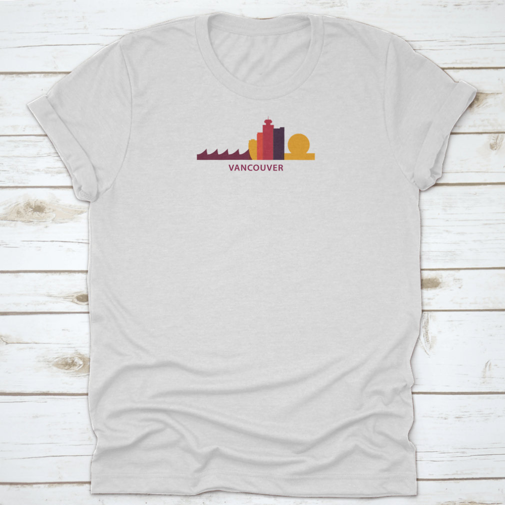 A panoramic silhouette of Vancouver's city skyline, showcasing iconic buildings against a colorful sunset.