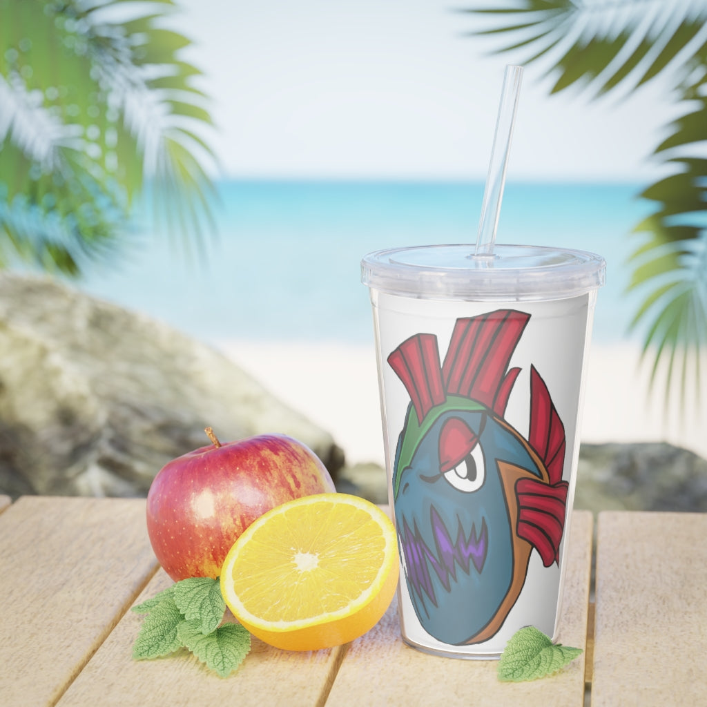 Carnevorenip Plastic Tumbler with Straw, featuring a customizable design and double wall insulation, perfect for events and gatherings.