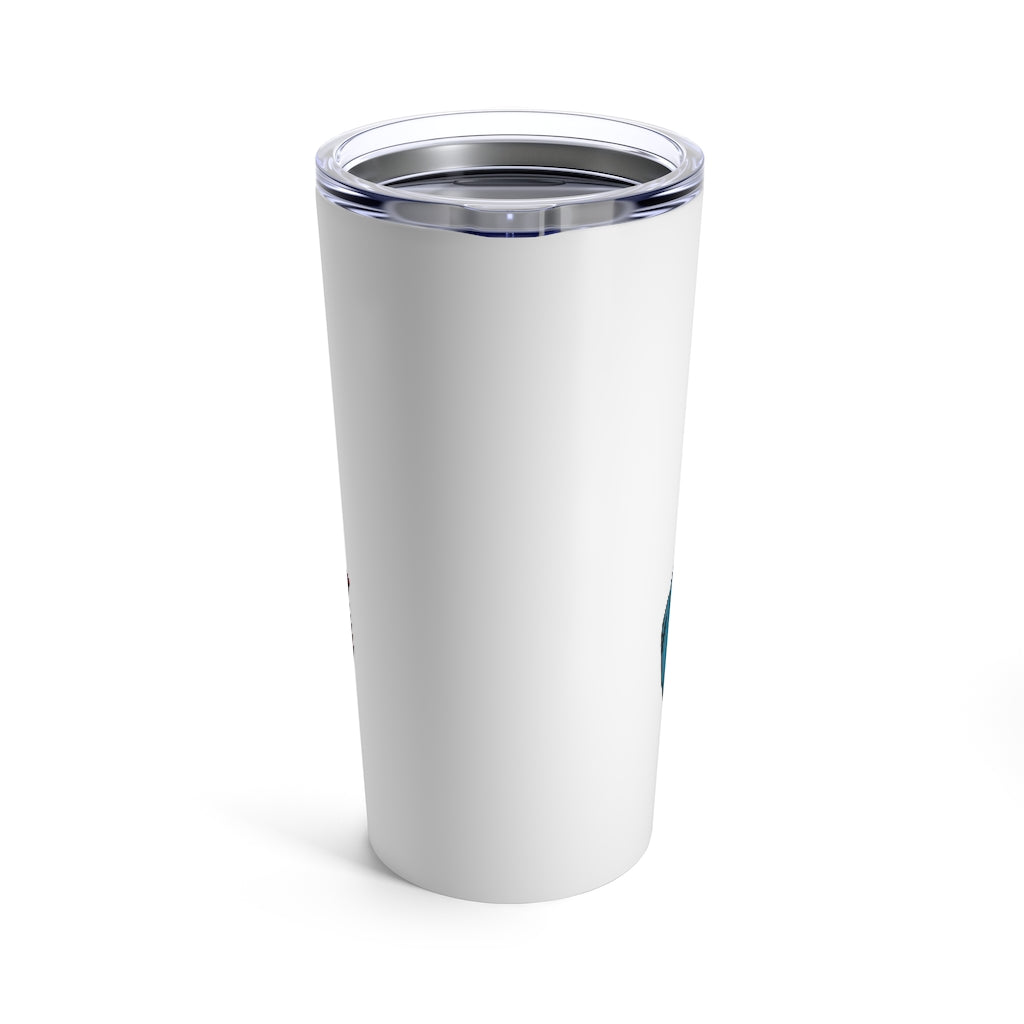 Carnevorenip Tumbler 20oz in stainless steel with a see-thru plastic lid, showcasing its sleek design and rounded corners.